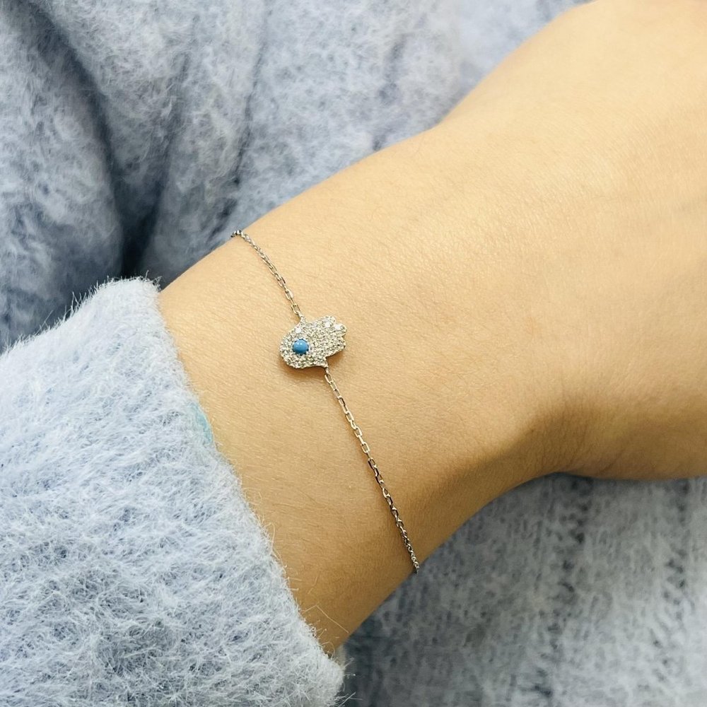 Rachel Koen Diamond Hamsa Bracelet 14k White Gold 0.15cttw